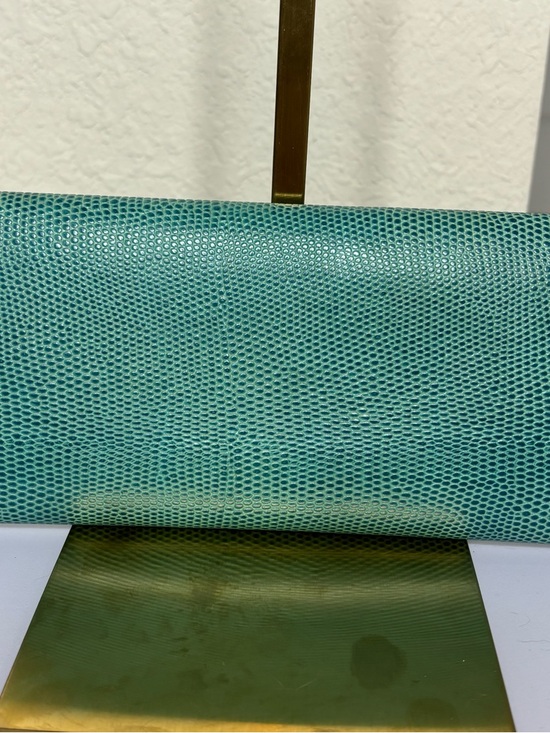 Vintage ETRO Milano Teal Lizard Embossed Leather Trifold Continental Wallet - Picture 4 of 14